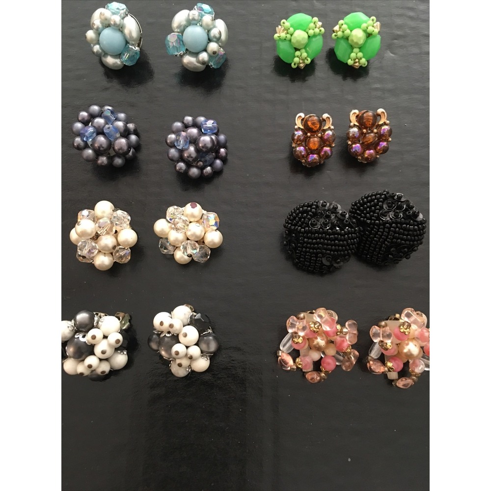 Vintage Cluster Clip On Earrings Lot JAPAN HONG KONG 8 pairs